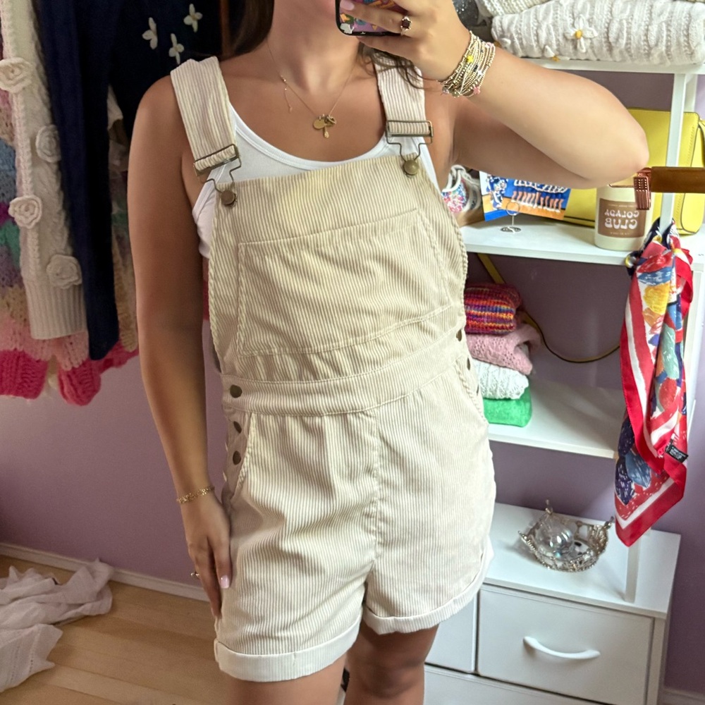 Women's Cream Corduroy Shortalls